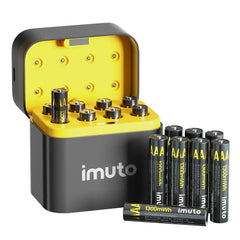 Imuto 1300mWh AAA 鋰電池套裝,含 8 槽充電器,16 節裝