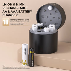 Imuto 6節裝3600毫瓦時AA電池及4節裝1300毫安培時AAA鋰電池/鎳氫電池套裝,含10槽充電器,共10節