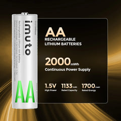 Imuto 2000mWh AA 鋰電池套裝,含 4 槽充電器,4 節裝