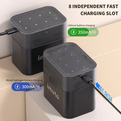 Imuto翻蓋式8槽充電器 - 相容於AA鋰電池和鎳氫電池