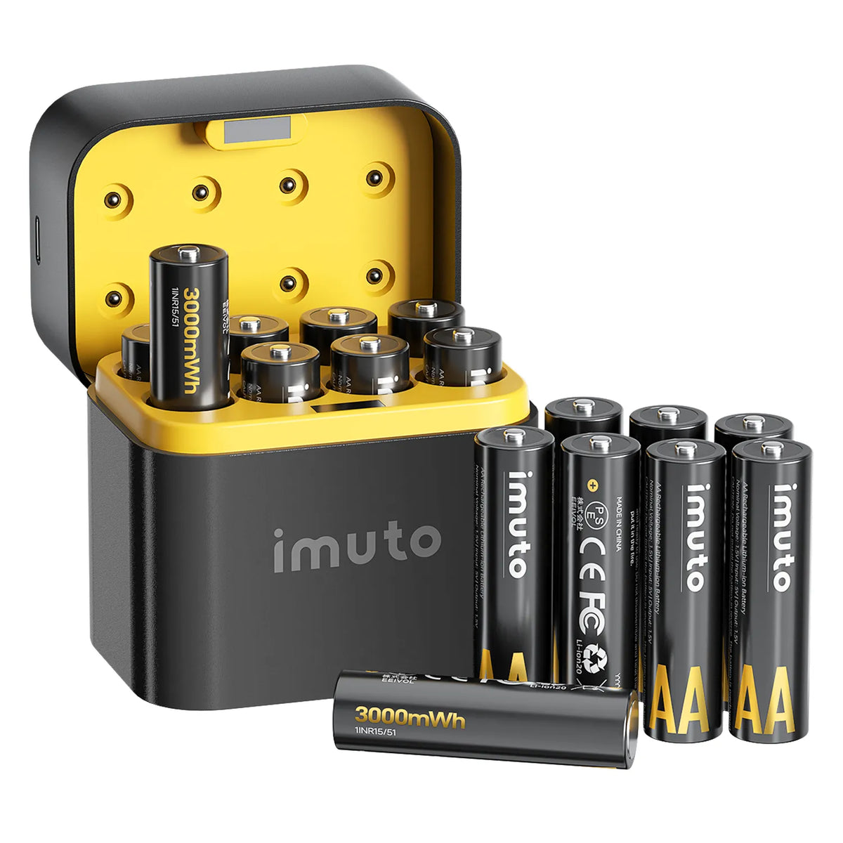 Imuto 3000mWh AA 鋰電池套裝，含 8 槽充電器，16 節裝