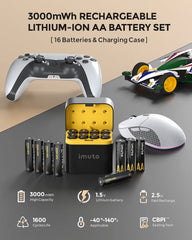 Imuto 3000mWh AA 鋰電池套裝，含 8 槽充電器，16 節裝
