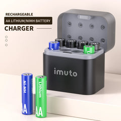 Imuto翻蓋式8槽充電器 - 相容於AA鋰電池和鎳氫電池